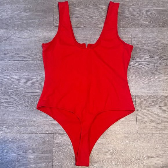 Red Quarter Zip Bodysuit - Picture 3 of 4